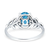 Leaf Style Oval Vintage Engagement Ring Simulated Cubic Zirconia 925 Sterling Silver