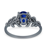 Leaf Style Oval Vintage Engagement Ring Simulated Cubic Zirconia 925 Sterling Silver