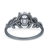 Leaf Style Oval Vintage Engagement Ring Simulated Cubic Zirconia 925 Sterling Silver
