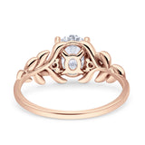 Leaf Style Oval Vintage Engagement Ring Simulated Cubic Zirconia 925 Sterling Silver