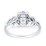 Leaf Style Oval Vintage Engagement Ring Simulated Cubic Zirconia 925 Sterling Silver