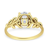 Leaf Style Oval Vintage Engagement Ring Simulated Cubic Zirconia 925 Sterling Silver
