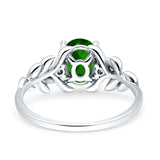 Leaf Style Oval Vintage Engagement Ring Simulated Cubic Zirconia 925 Sterling Silver
