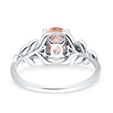 Leaf Style Oval Vintage Engagement Ring Simulated Cubic Zirconia 925 Sterling Silver