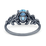 Leaf Style Oval Natural Aquamarine Vintage Engagement Ring