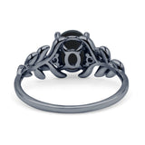 Leaf Style Oval Natural Black Onyx Vintage Engagement Ring