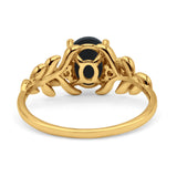 Leaf Style Oval Natural Black Onyx Vintage Engagement Ring