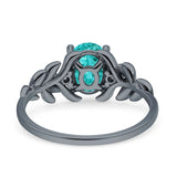 Leaf Style Oval Vintage Engagement Ring Simulated Cubic Zirconia 925 Sterling Silver