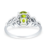 Leaf Oval Vintage Engagement Ring Silver tone Peridot Stone