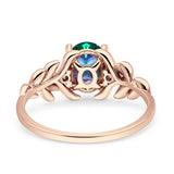Leaf Oval Vintage Engagement Ring Rose tone Rainbow Stone