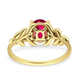 Leaf Oval Vintage Engagement Ring yellow tone Ruby Stone