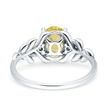 Leaf Style Oval Vintage Engagement Ring Simulated Cubic Zirconia 925 Sterling Silver