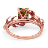 Art Deco Engagement Ring Natural Leaf Design Emerald Cut Cubic Zirconia 925 Sterling Silver