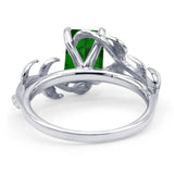 Art Deco Engagement Ring Natural Leaf Design Emerald Cut Cubic Zirconia 925 Sterling Silver