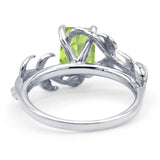 Art Deco Engagement Ring Natural Leaf Design Emerald Cut Cubic Zirconia 925 Sterling Silver