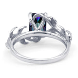 Art Deco Engagement Ring Natural Leaf Design Emerald Cut Cubic Zirconia 925 Sterling Silver