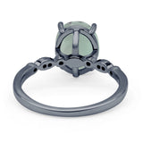 Solitaire Accent Oval Natural Green Amethyst Art Deco Engagement Ring