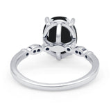 Solitaire Accent Oval Natural Black Onyx Art Deco Engagement Ring