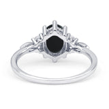 Antique Style Oval Natural Black Onyx Art Deco Engagement Ring