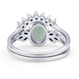 Vintage Oval Natural Green Amethyst Art Deco Bridal Set Engagement Ring