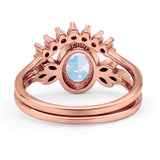 Vintage Oval Natural Moonstone Art Deco Bridal Set Engagement Ring