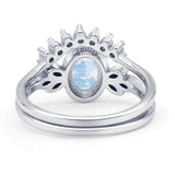 Vintage Oval Natural Moonstone Art Deco Bridal Set Engagement Ring