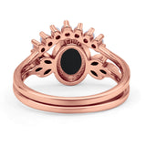 Vintage Oval Natural Black Onyx Art Deco Bridal Set Engagement Ring