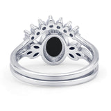 Vintage Oval Natural Black Onyx Art Deco Bridal Set Engagement Ring
