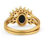 Vintage Oval Natural Black Onyx Art Deco Bridal Set Engagement Ring