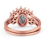 Vintage Oval Natural Rutilated Quartz Art Deco Bridal Set Engagement Ring