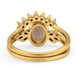 Vintage Oval Natural Smoky Quartz Art Deco Bridal Set Engagement Ring