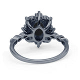 Art Deco Oval Natural Black Onyx Halo Ballerina Style Engagement Ring