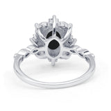 Art Deco Oval Natural Black Onyx Halo Ballerina Style Engagement Ring