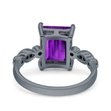 Vintage Emerald Cut Engagement Ring Simulated Cubic Zirconia 925 Sterling Silver