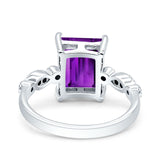 Vintage Emerald Cut Engagement Ring Simulated Cubic Zirconia 925 Sterling Silver