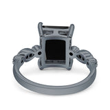 Vintage Emerald Cut Engagement Ring Simulated Cubic Zirconia 925 Sterling Silver