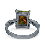 Vintage Emerald Cut Engagement Ring Simulated Cubic Zirconia 925 Sterling Silver