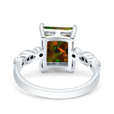 Vintage Emerald Cut Engagement Ring Simulated Cubic Zirconia 925 Sterling Silver