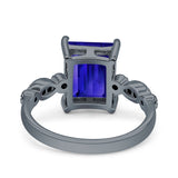 Vintage Emerald Cut Engagement Ring Simulated Cubic Zirconia 925 Sterling Silver