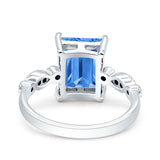 Vintage Emerald Cut Engagement Ring Simulated Cubic Zirconia 925 Sterling Silver