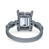Vintage Emerald Cut Engagement Ring Simulated Cubic Zirconia 925 Sterling Silver