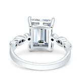 Vintage Emerald Cut Engagement Ring Simulated Cubic Zirconia 925 Sterling Silver