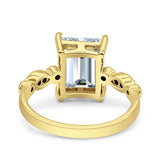Vintage Emerald Cut Engagement Ring Simulated Cubic Zirconia 925 Sterling Silver