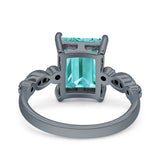 Vintage Emerald Cut Engagement Ring Simulated Cubic Zirconia 925 Sterling Silver