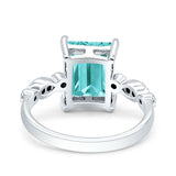 Vintage Emerald Cut Engagement Ring Simulated Cubic Zirconia 925 Sterling Silver