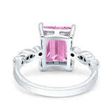 Vintage Emerald Cut Engagement Ring Simulated Cubic Zirconia 925 Sterling Silver