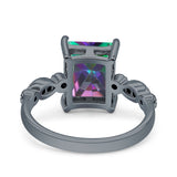 Vintage Emerald Cut Engagement Ring Simulated Cubic Zirconia 925 Sterling Silver