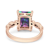 Vintage Emerald Cut Engagement Ring Simulated Cubic Zirconia 925 Sterling Silver