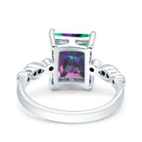 Vintage Emerald Cut Engagement Ring Simulated Cubic Zirconia 925 Sterling Silver