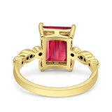 Vintage Emerald Cut Engagement Ring Simulated Cubic Zirconia 925 Sterling Silver